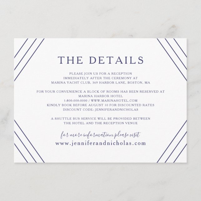 Nautical Stripes Gold Anchor Wedding Details Enclosure Card (Front)
