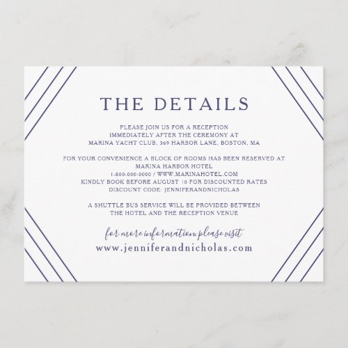 Nautical Stripes Gold Anchor Wedding Details Enclosure Card
