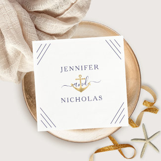 Nautical Stripes Gold Anchor Wedding 