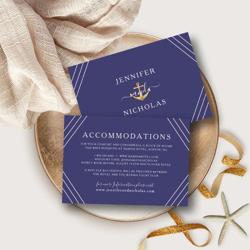 Nautical Stripes Gold Blue Wedding Accommodation Enclosure Card