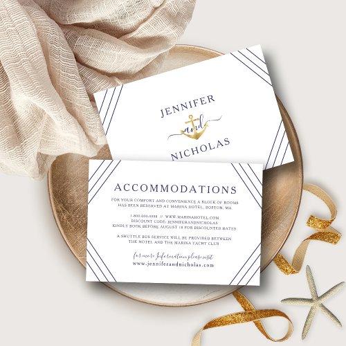 Nautical Stripes Gold Wedding Accommodation Detail Enclosure Card