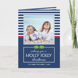 Nautical Stripes Holly Jolly Christmas Folded Card