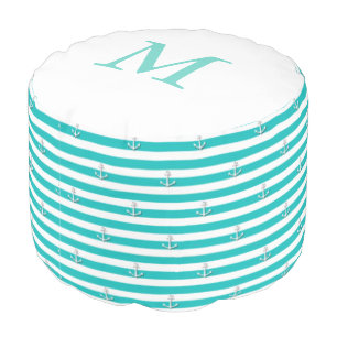 Nautical Stripes Monogram Round Pouf