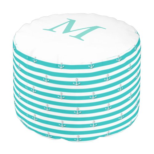 Nautical Stripes  Monogram Round Pouf