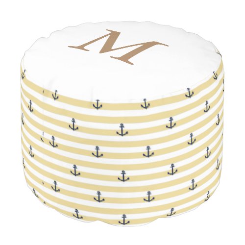 Nautical Stripes  Monogram Round Pouf