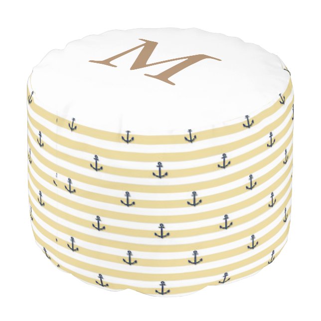 Nautical Stripes | Monogram Round Pouf (Angled Back)