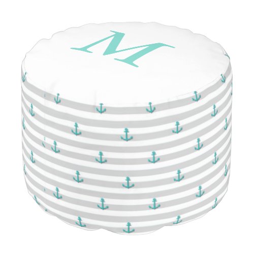 Nautical Stripes  Monogram Round Pouf