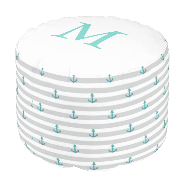 Nautical Stripes | Monogram Round Pouf (Angled Back)