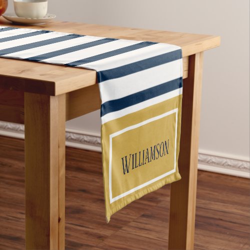 Nautical Stripes Navy and Gold with Name Short Table Runner