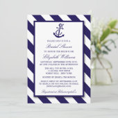 Nautical Stripes & Navy Blue Anchor Bridal Shower Invitation (Standing Front)