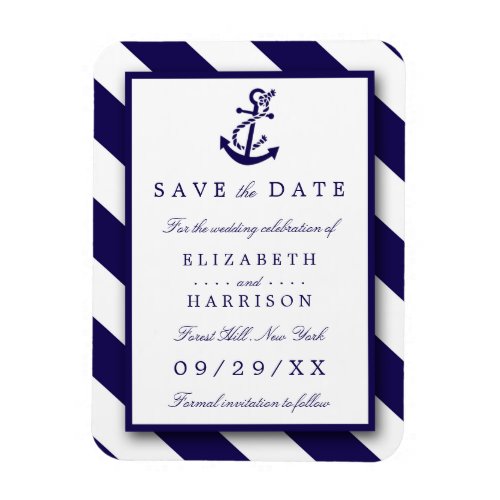 Nautical Stripes  Navy Blue Anchor Save The Date Magnet