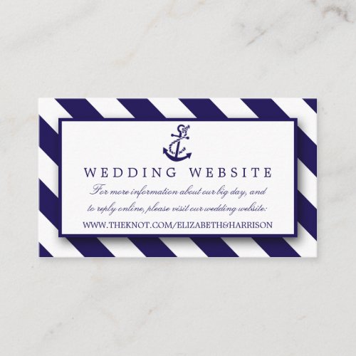 Nautical Stripes  Navy Blue Anchor Wedding Enclosure Card