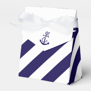 Nautical Stripes & Navy Blue Anchor Wedding Favor Boxes