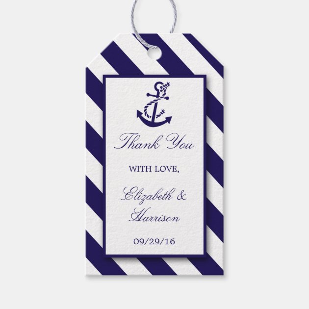 Nautical Stripes & Navy Blue Anchor Wedding Gift Tags