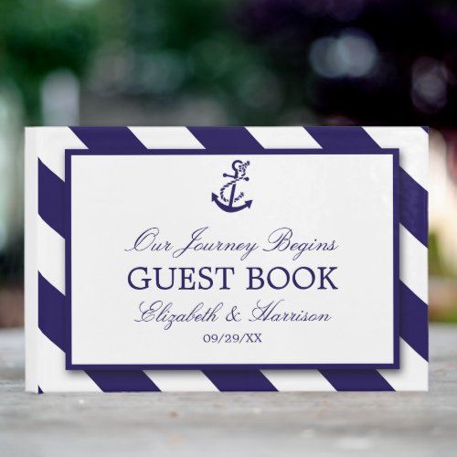 Nautical Stripes  Navy Blue Anchor Wedding Guest Book