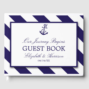 Nautical Stripes & Navy Blue Anchor Wedding Guest Book