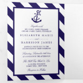 Nautical Stripes & Navy Blue Anchor Wedding Suite Tri-Fold Invitation (Inside First)