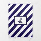 Nautical Stripes & Navy Blue Anchor Wedding Suite Tri-Fold Invitation (Cover)