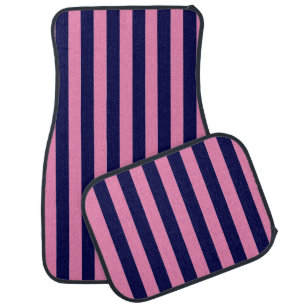 Nautical Stripes Navy Blue and Light Pink Car Floor Mat