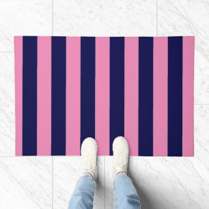 Nautical Stripes Navy Blue and Light Pink Doormat