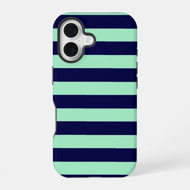 Nautical Stripes Navy Blue and Mint Green iPhone Case (Back)