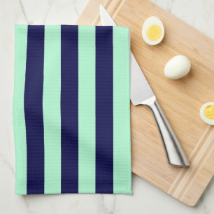 Nautical Stripes Navy Blue and Mint Green Kitchen Towel