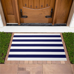 Nautical Stripes Navy Blue and White Doormat