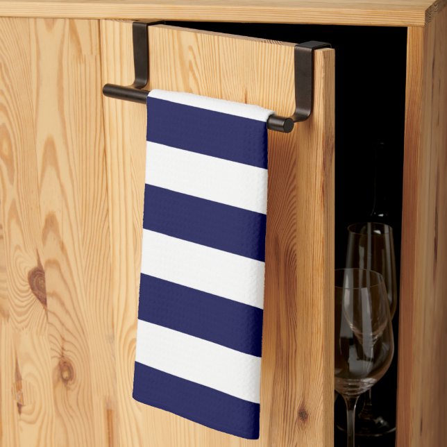 Nautical Stripes Navy Blue and White  Kitchen Towel (Thirds Fold)