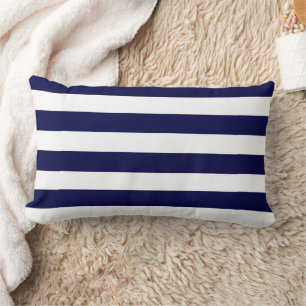 Nautical Stripes Navy Blue and White Lumbar Pillow