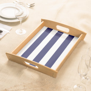 Nautical Stripes Navy Blue and White Serving Tray