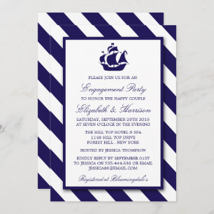 Nautical Stripes & Navy Blue Ship Engagement Invitation