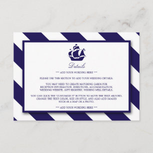 Nautical Stripes & Navy Blue Ship Wedding Detail Enclosure Card