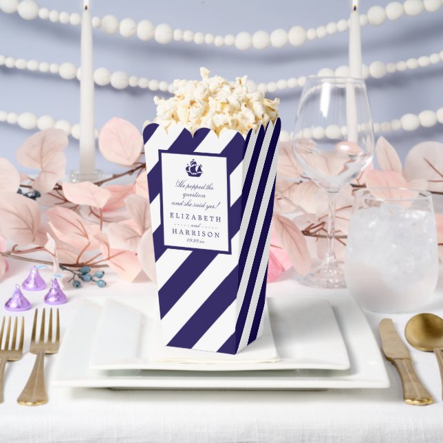 Nautical Stripes & Navy Blue Ship Wedding Favor Boxes (Wedding)