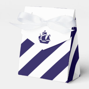 Nautical Stripes & Navy Blue Ship Wedding Favor Boxes