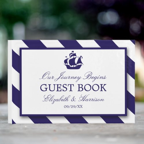Nautical Stripes  Navy Blue Ship Wedding Guest Book