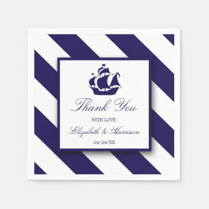 Nautical Stripes & Navy Blue Ship Wedding Paper Napkins