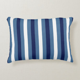 Nautical Stripes Navy Smokey Blue Crisp White Accent Pillow