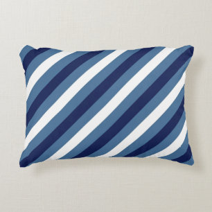 Nautical Stripes Navy Smokey Blue Crisp White Accent Pillow