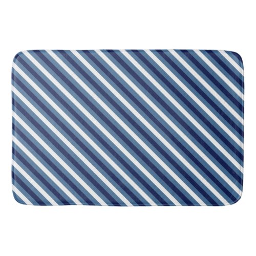 Nautical Stripes Navy Smokey Blue Crisp White  Bath Mat