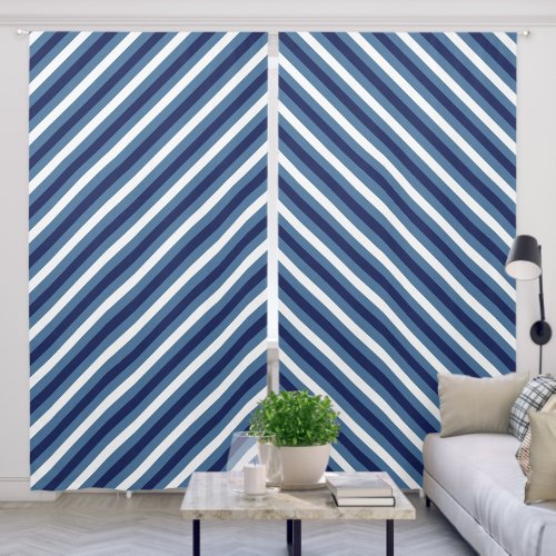 Nautical Stripes Navy Smokey Blue Crisp White  Blackout Curtains