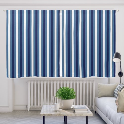 Nautical Stripes Navy Smokey Blue Crisp White  Blackout Curtains