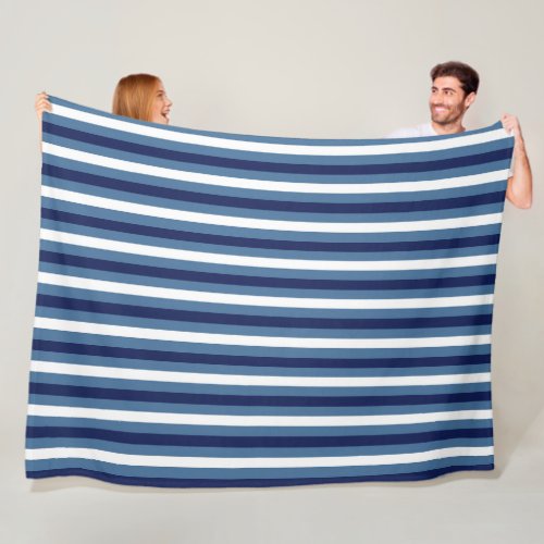Nautical Stripes Navy Smokey Blue Crisp White  Fleece Blanket