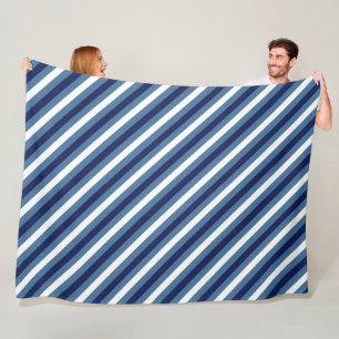 Nautical Stripes Navy Smokey Blue Crisp White Fleece Blanket