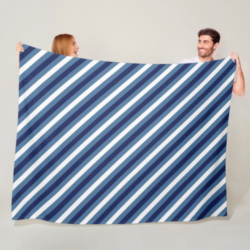 Nautical Stripes Navy Smokey Blue Crisp White  Fleece Blanket