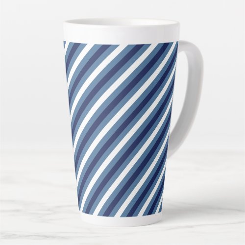 Nautical Stripes Navy Smokey Blue Crisp White Latte Mug