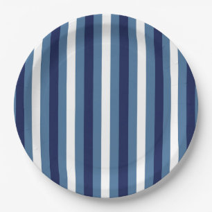 Nautical Stripes Navy Smokey Blue Crisp White Paper Plates