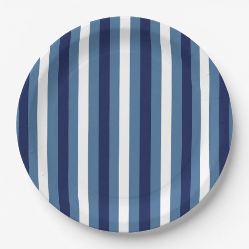 Nautical Stripes Navy Smokey Blue Crisp White Paper Plates