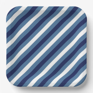 Nautical Stripes Navy Smokey Blue Crisp White Paper Plates