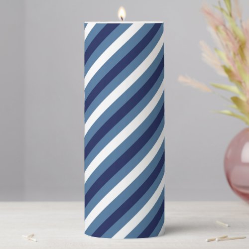 Nautical Stripes Navy Smokey Blue Crisp White  Pillar Candle