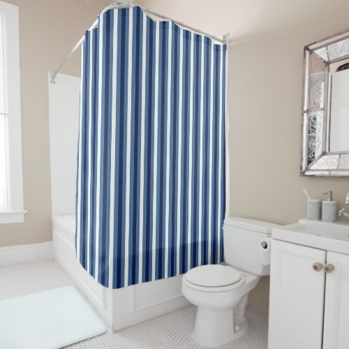 Nautical Stripes Navy Smokey Blue Crisp White  Shower Curtain
